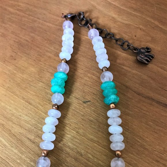 Rose Quartz, Green Stone & Copper Bead Necklace - Picture 2 of 2